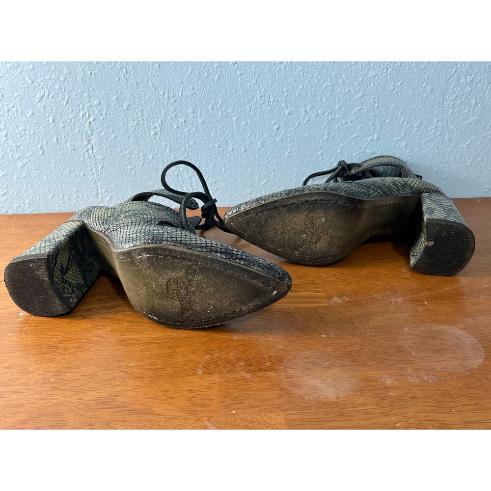 Freebird Leather Lace Up Ankle Boots Size 8 Snake Print Chunky Heels Western - Picture 8 of 10